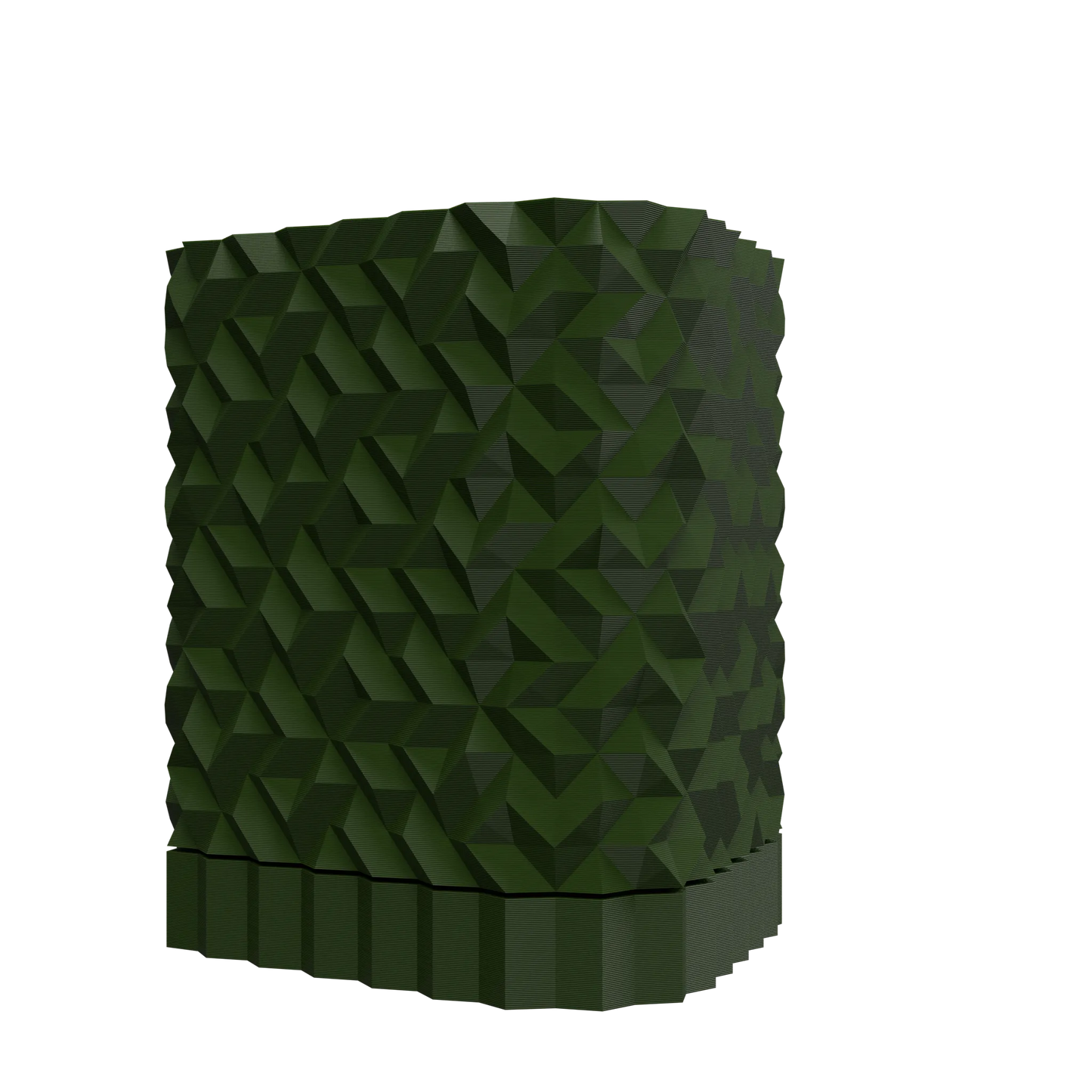 Pot décoratif vert forêt en matière durable avec texture géométrique contemporaine et design en relief.