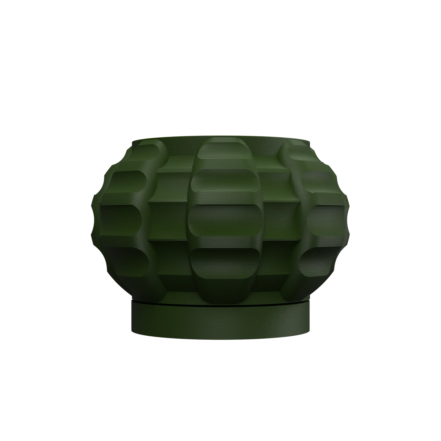 Pot décoratif Kio vert forêt en matériau durable, avec un design contemporain sculpté en relief arrondi.