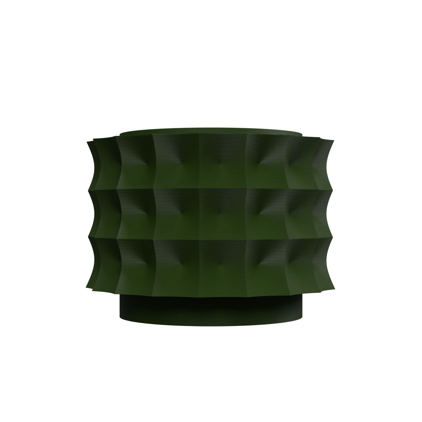 Pot décoratif moderne Kivern vert foncé avec surface en relief géométrique ondulée et base ronde stable.