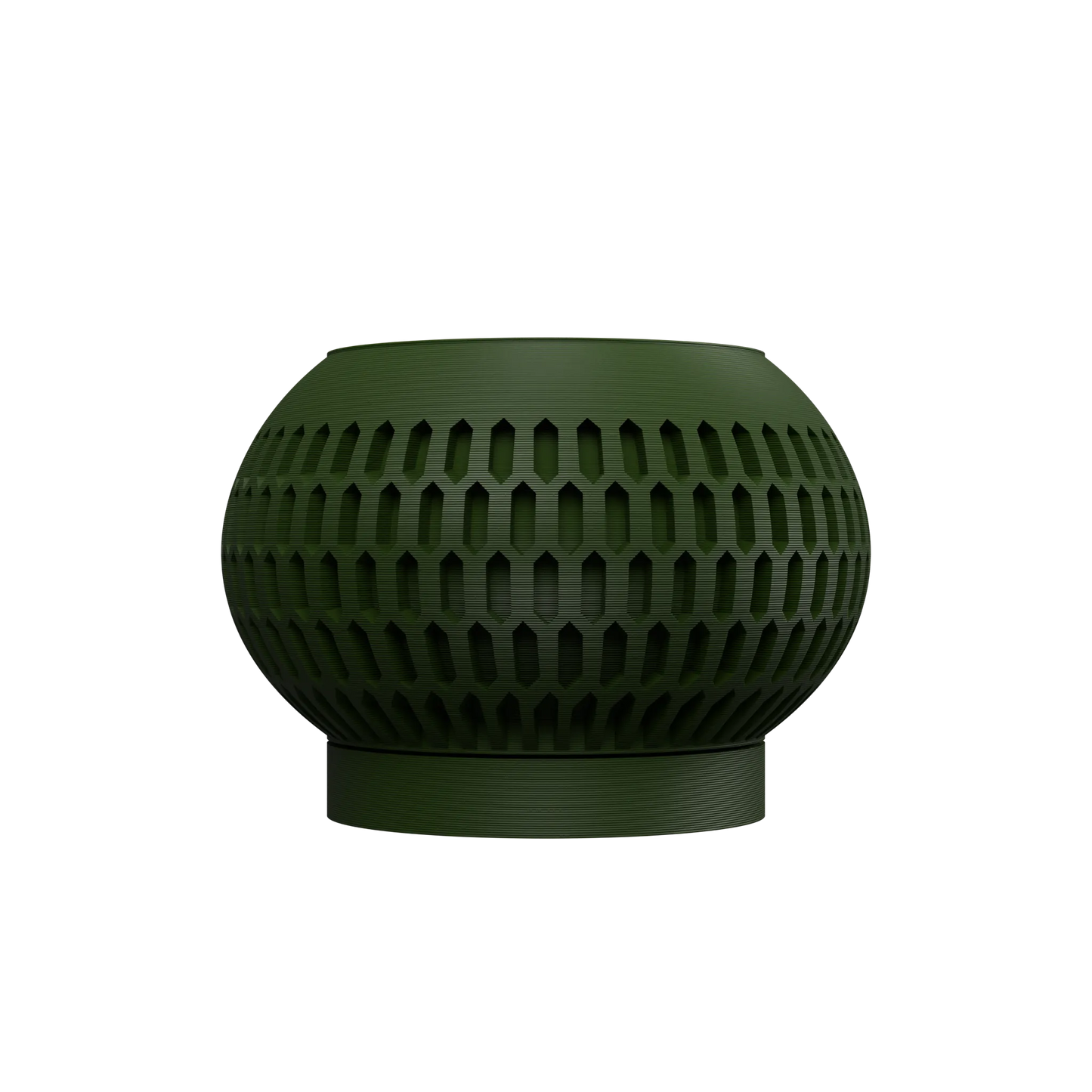 Pot décoratif Mervis vert forêt en matériau durable avec design contemporain texturé ajouré.