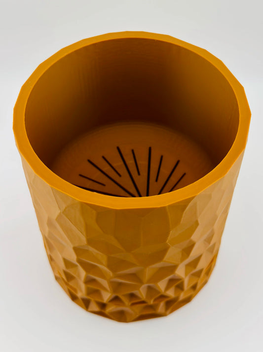 Pot Voronoi avec sous-pot vissé – Cache-pot design étanche - Cache-pot orange sculptural en design organique contemporain avec motif géométrique intégré, sous-pot vissé visible à. - Anthracite