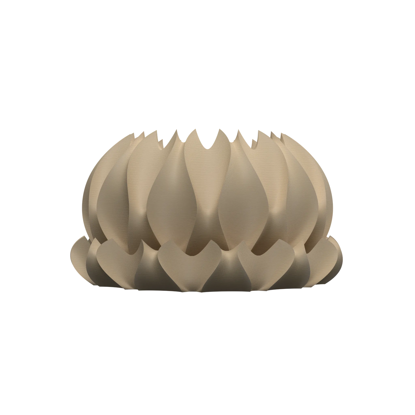 Pot décoratif beige aux formes ondulées en spirale, avec une texture mate et un design moderne ajouré.