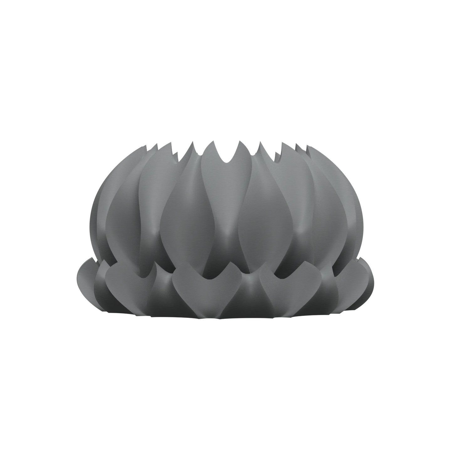 Pot décoratif gris foncé au design moderne en spirales ondulées s'entrelacent circulairement.