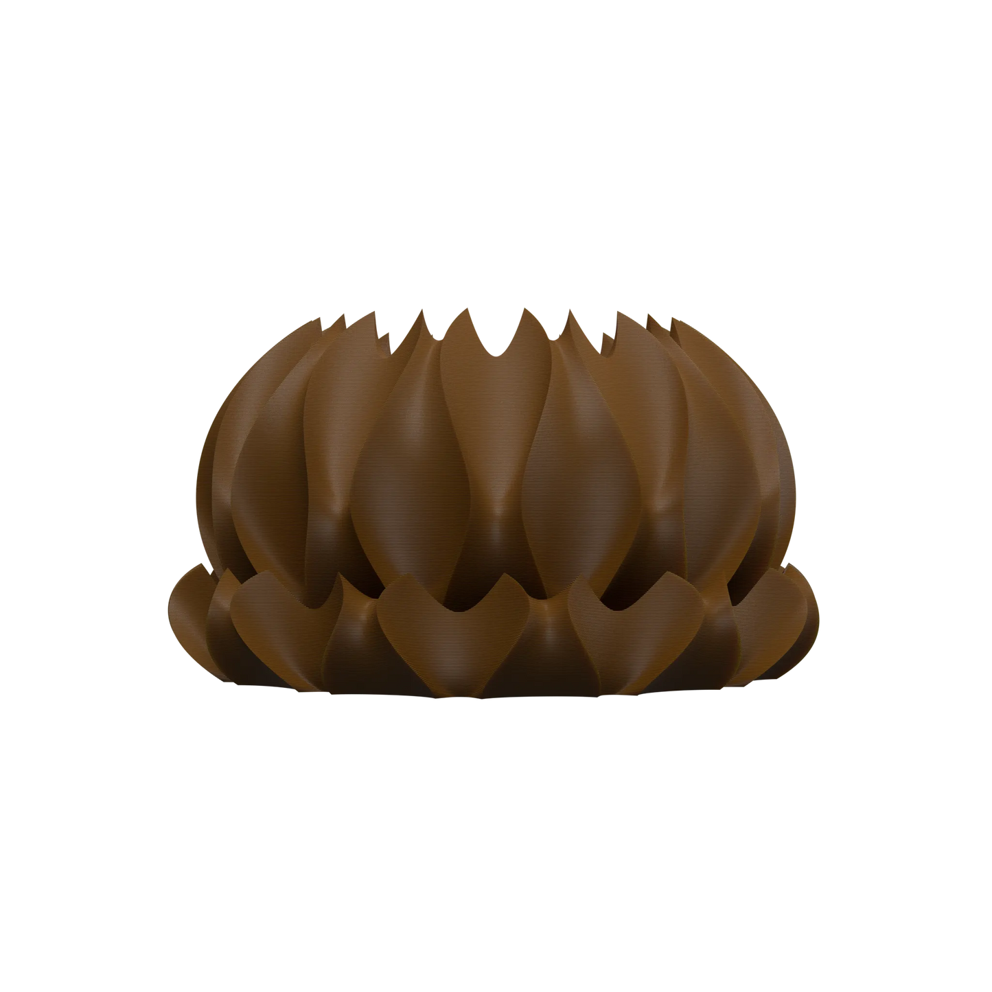 Pot décoratif marron foncé en forme ondulée, structure moderne avec pliures arrondies et esthétique organique.