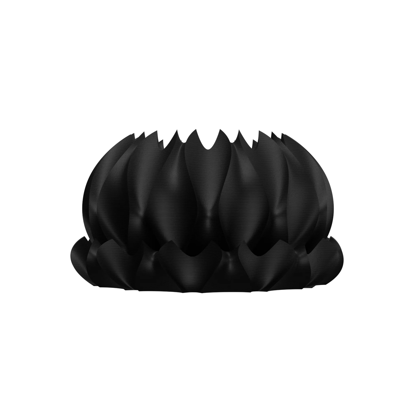 Pot décoratif noir mat en forme de fleur stylisée avec pétales incurvés et surface texturée moderne.