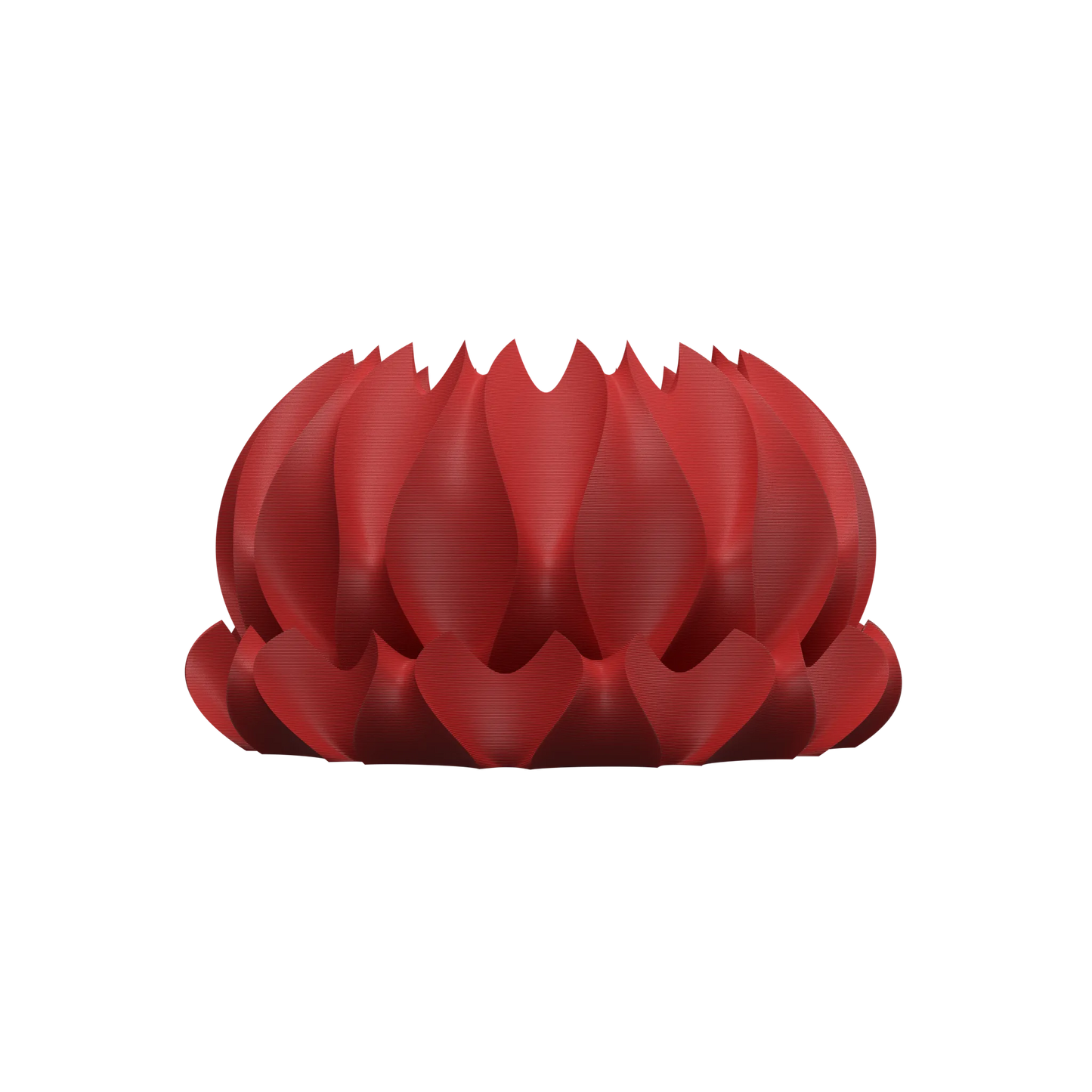 Pot décoratif rouge profond en forme organique aux courbes ondulées entrelacées, finition mate moderne.