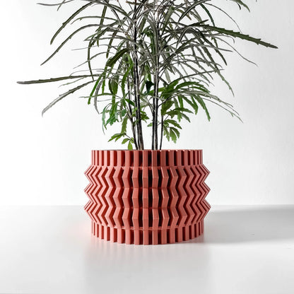 Pot décoratif Alio rouge en matériau durable avec relief en zigzag, design contemporain moderne.