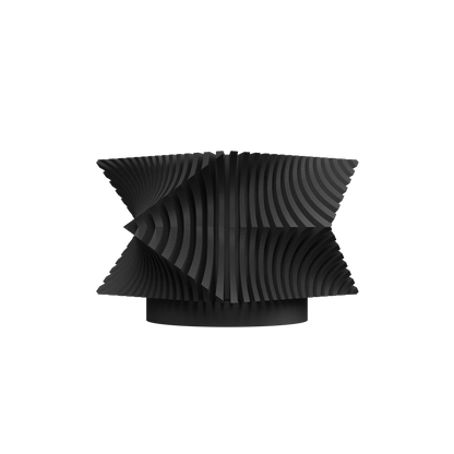 Pot décoratif noir en matériaux modernes avec surface ondulée en relief et forme cylindrique légèrement évasée.