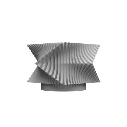 Pot décoratif blanc en forme sculpturale avec rainures ondulées et design moderne, base ronde plate.