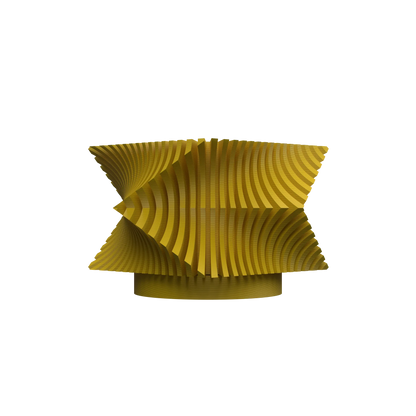 Pot décoratif jaune vif en forme sculpturale avec ondulations en relief, style moderne et dynamique.