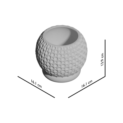 Pot décoratif rond blanc avec surface texturée en motifs de bulles en relief, finition mate, base légèrement évasée.