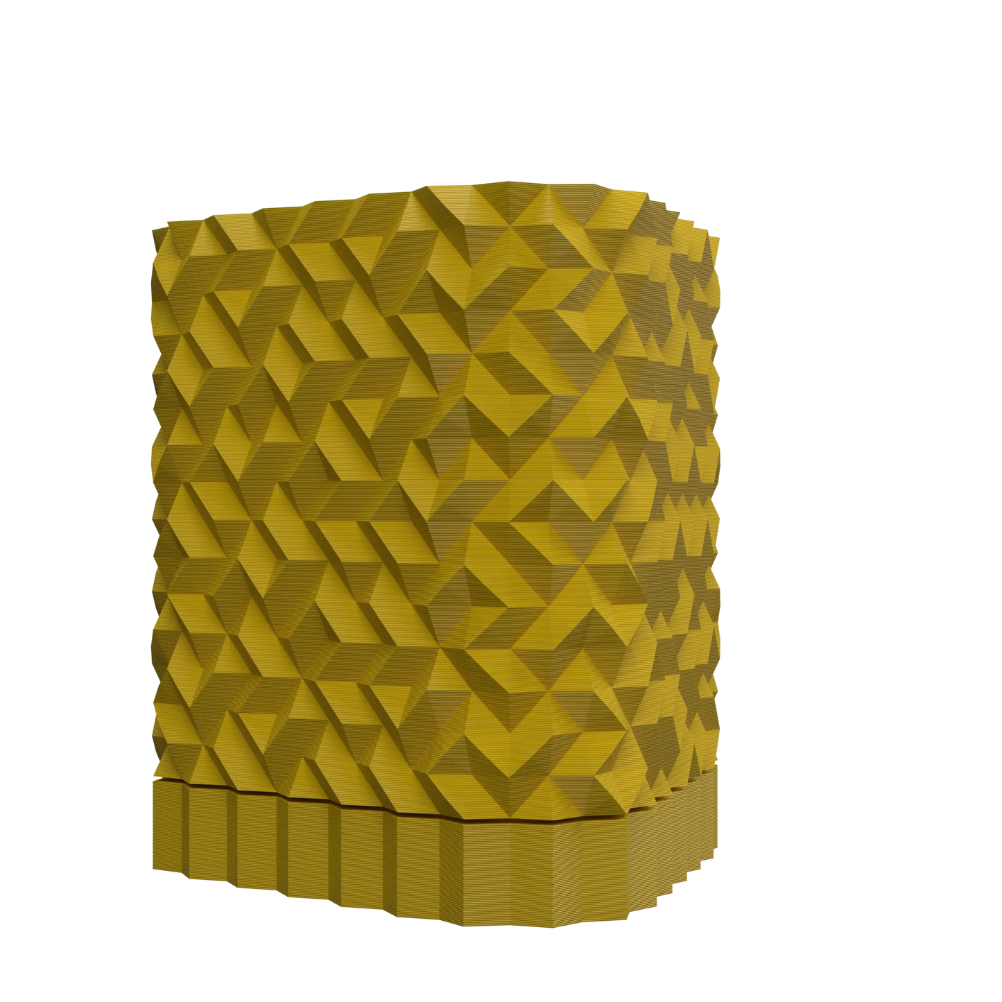 Pot décoratif durable couleur jaune moutarde à design contemporain en forme géométrique sculptée en relief.