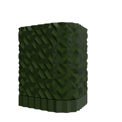 Pot décoratif vert forêt en matière durable avec texture géométrique contemporaine et design en relief.