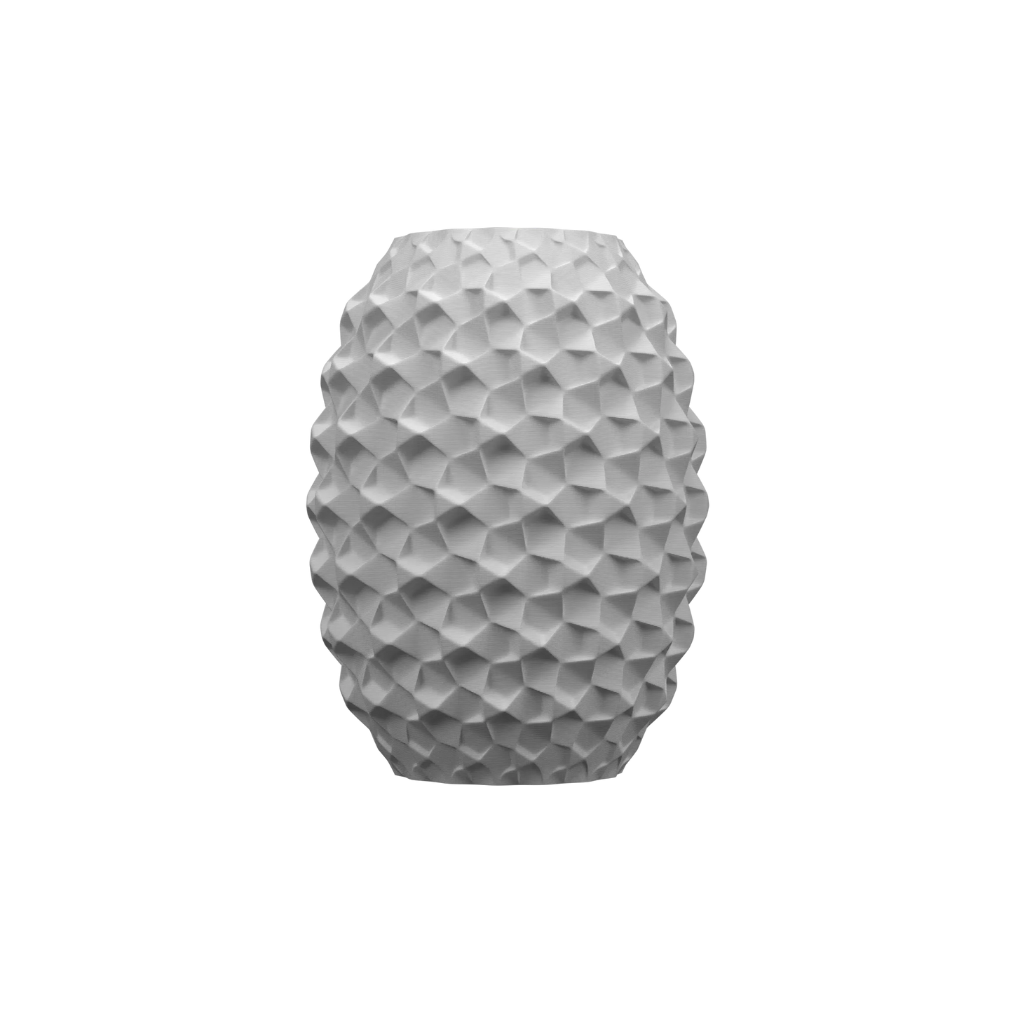 Vase moderne blanc mat avec surface texturée en motifs géométriques en relief, forme cylindrique arrondie, design étanche.