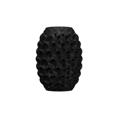 Vase noir mat avec surface en relief géométrique en forme de nid d'abeille moderne et étanche.