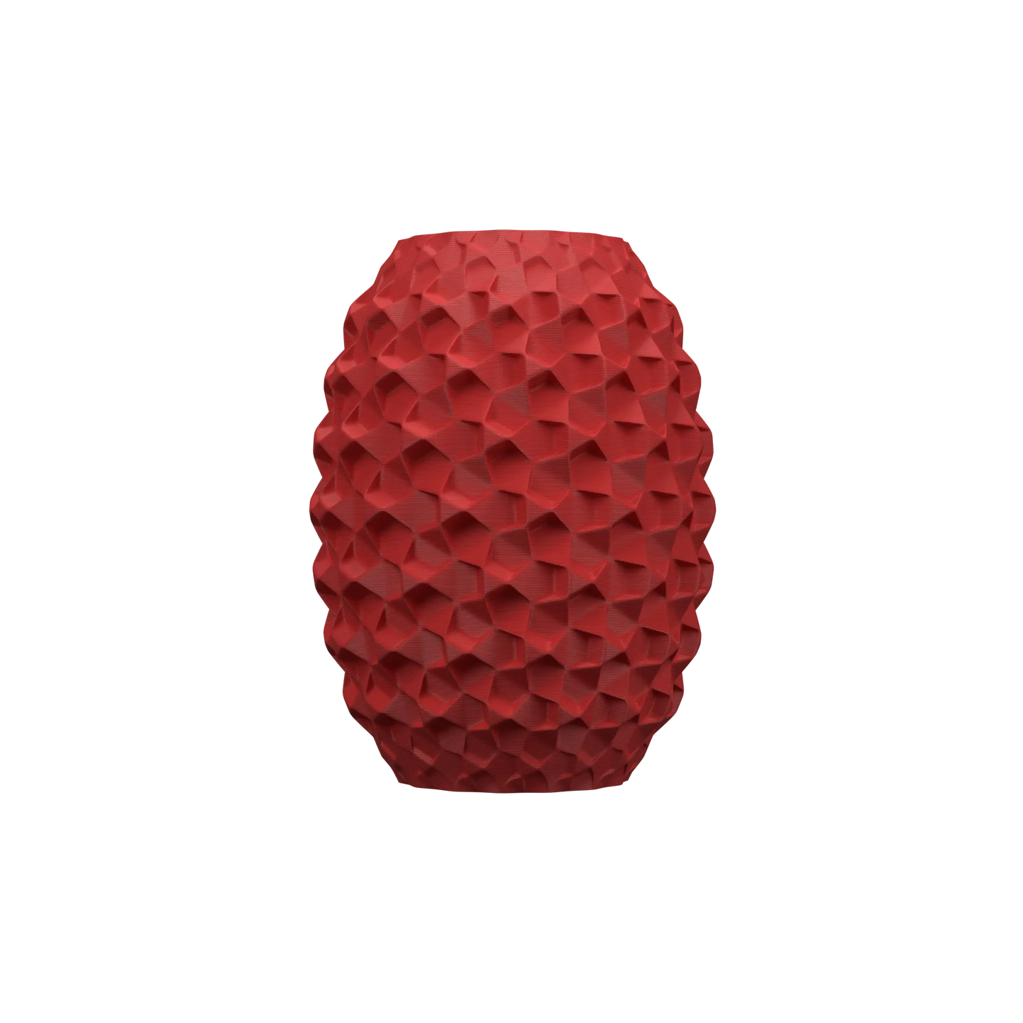 Vase rouge brique avec surface en relief géométrique tridimensionnelle, forme ovale et design moderne étanche.