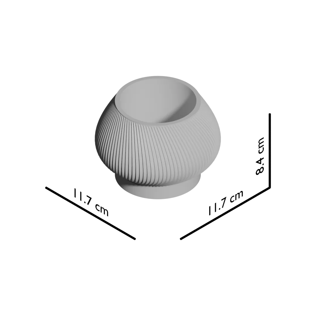 Pot décoratif blanc mat avec surface ronde striée et base plate pour une stabilité moderne.