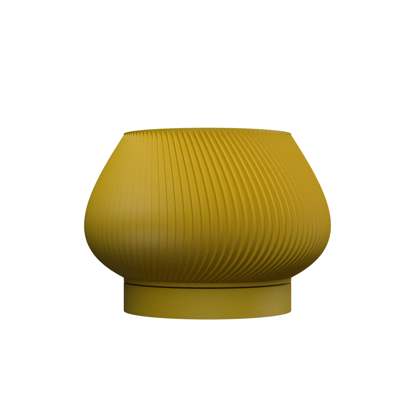 Pot décoratif jaune moutarde à surface texturée en relief, forme arrondie évasée avec large ouverture supérieure.