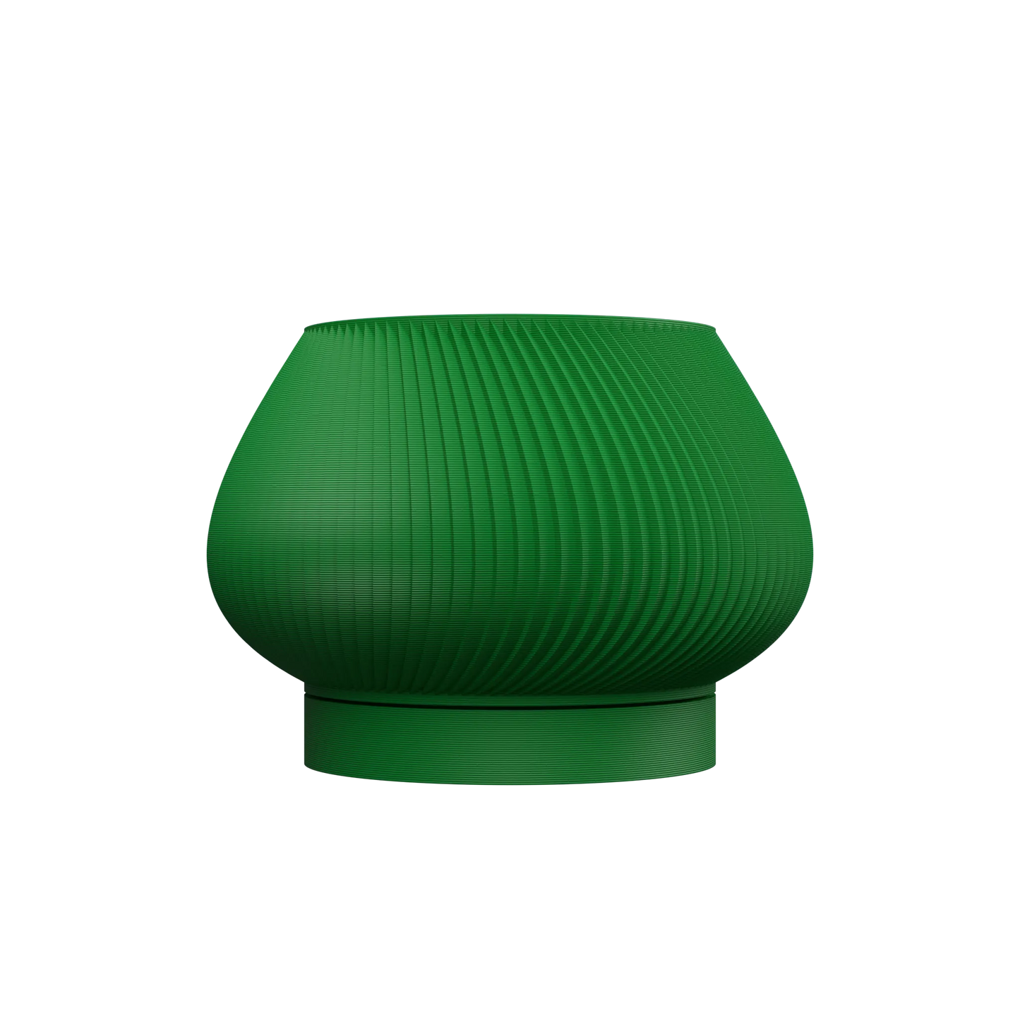 Pot décoratif vert foncé au design moderne, forme arrondie avec texture en relief et base légèrement évasée.