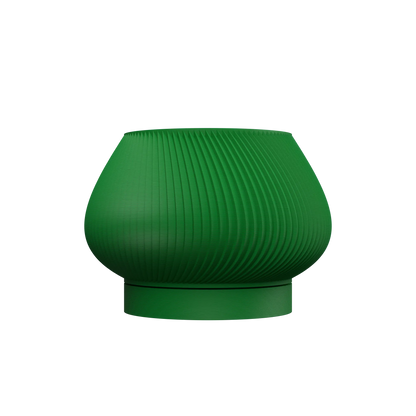 Pot décoratif vert foncé au design moderne, forme arrondie avec texture en relief et base légèrement évasée.