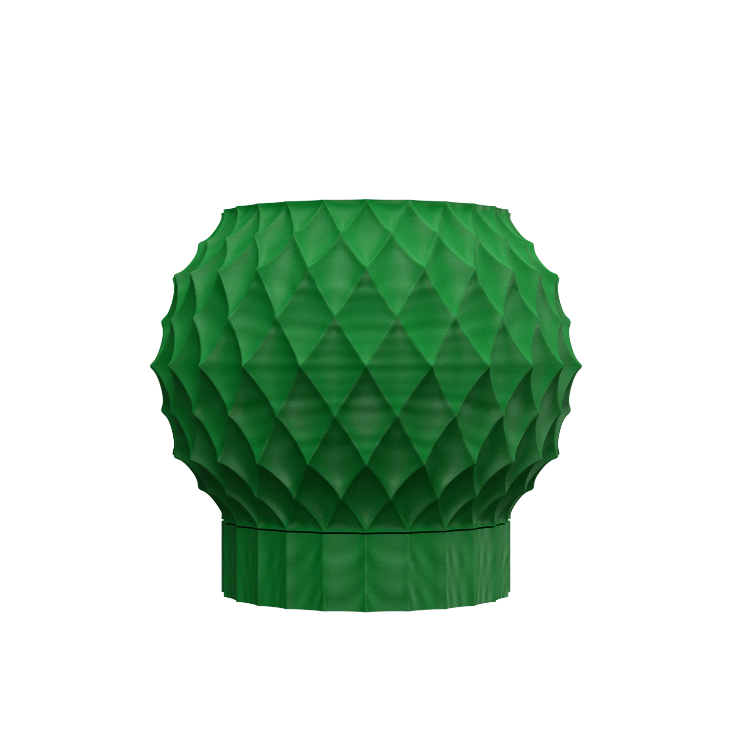 Pot décoratif vert forêt en matériau durable avec surface texturée en motif diamant contemporain.
