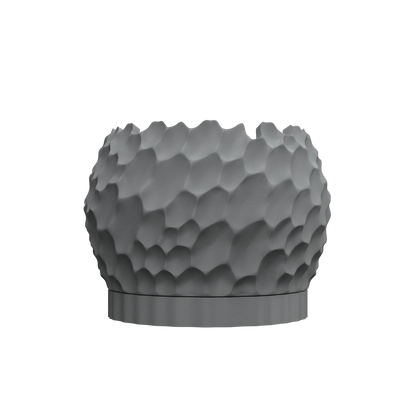 Pot décoratif gris anthracite avec surface texturée en relief imitant une structure ondulée, base lisse et circulaire,.