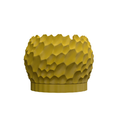 Pot décoratif jaune moutarde en forme arrondie avec surface texturée en relief imitant des vagues, base plate pour stabilité.