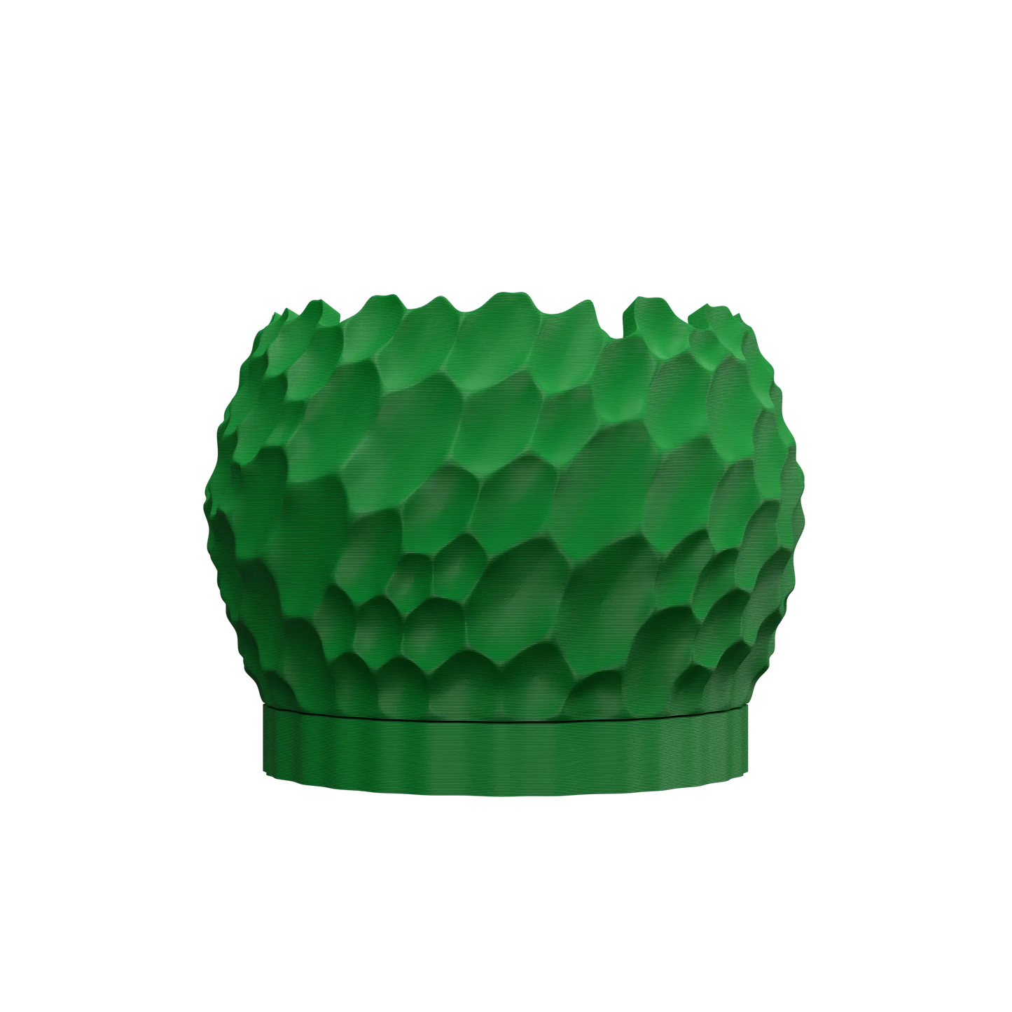 Pot décoratif vert foncé avec surface texturée en alvéoles, forme ronde et base plate.