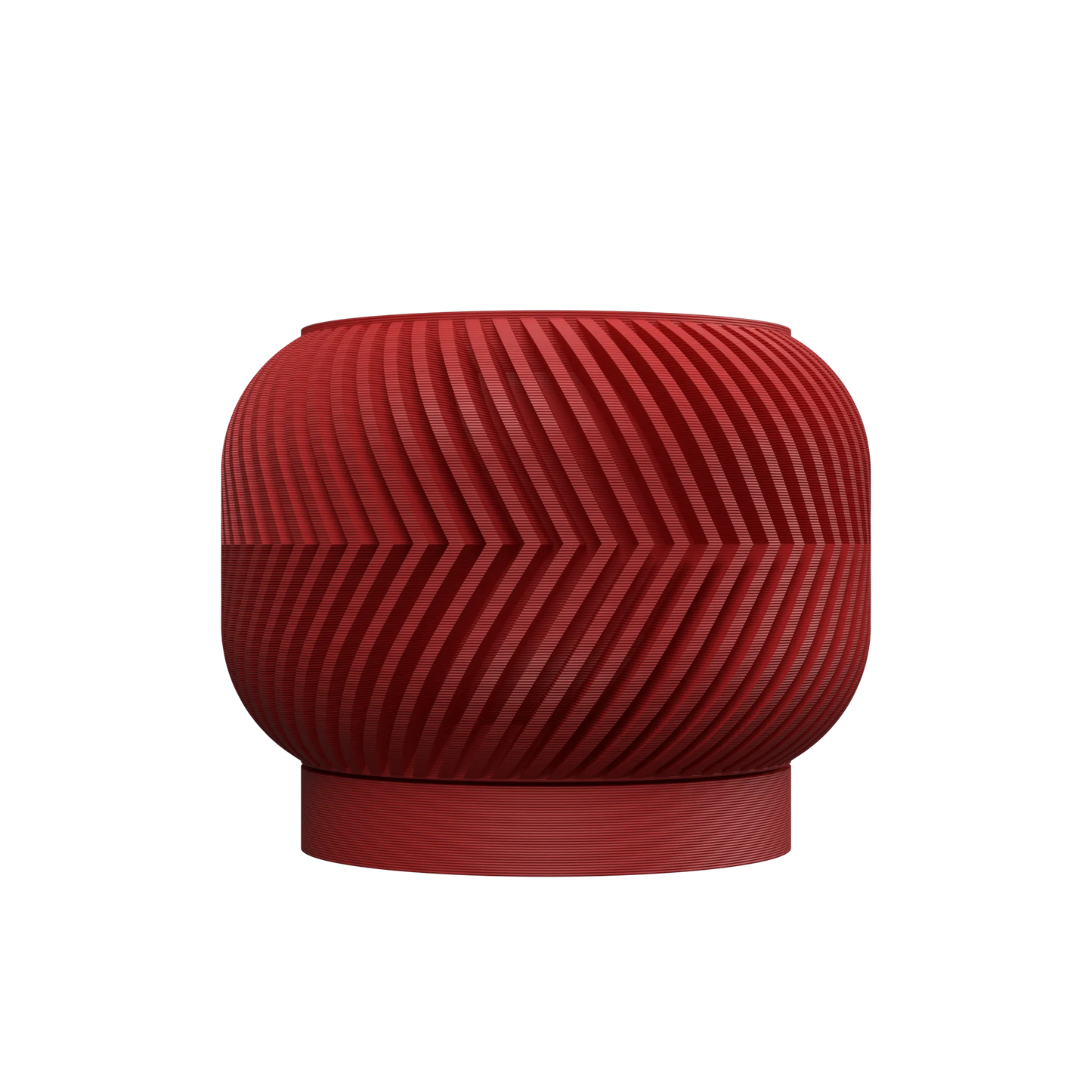 Pot décoratif Ervon rouge avec surface texturée en lignes courbes, design contemporain et durable en plastique moulé.