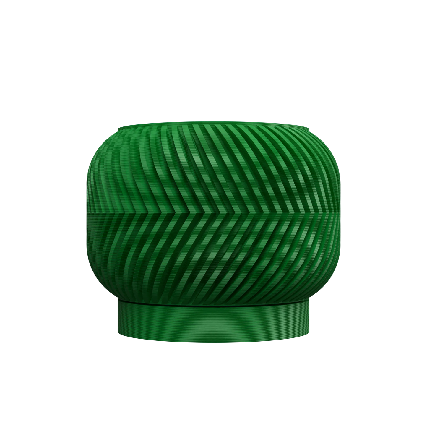 Pot décoratif vert foncé avec surface ondulée en texture moderne, forme arrondie et base légèrement évasée.