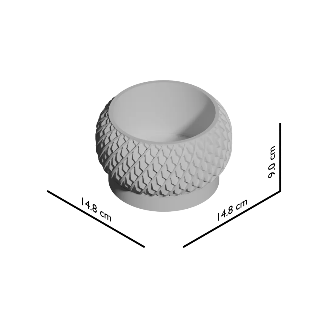 Pot décoratif anthracite en matériau durable avec design contemporain à relief en forme d’écailles couvrant toute la surface .