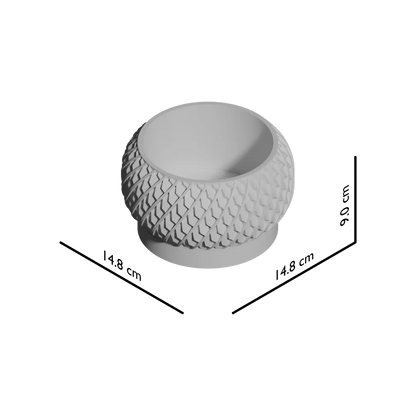 Pot décoratif anthracite en matériau durable avec design contemporain à relief en forme d’écailles couvrant toute la surface .