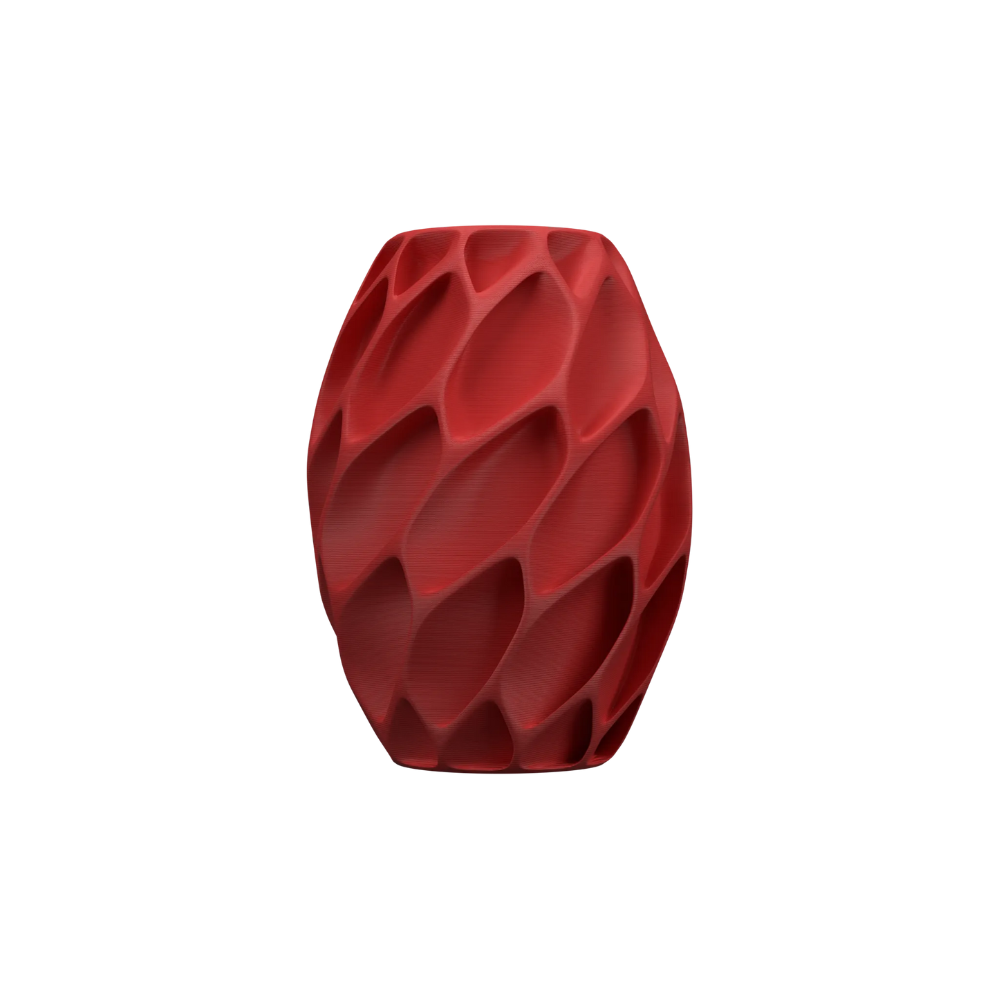 Vase rouge mat aux formes géométriques en relief, design contemporain et structuré, style moderne et étanche.