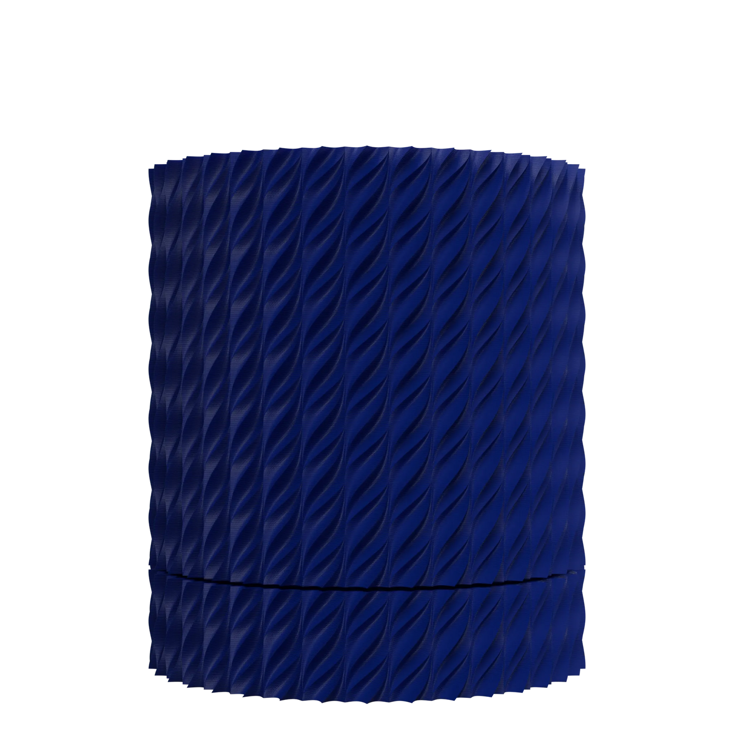 Pot décoratif cylindrique bleu foncé avec texture ondulée en relief sur toute la surface.