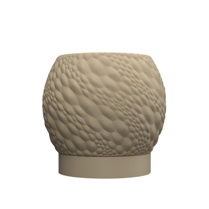 Pot décoratif beige clair avec texture en relief organique rappelant des formes ondulées, base lisse et ronde, style moderne
