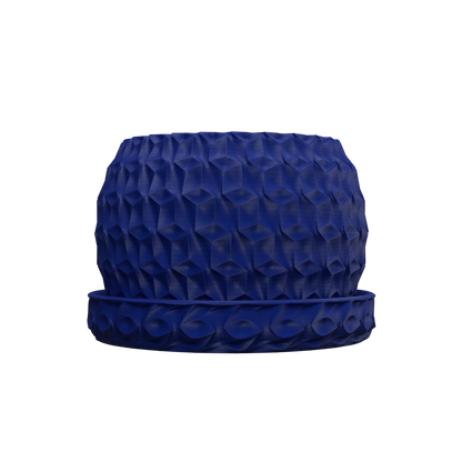 Pot décoratif hexagonal bleu anthracite avec texture géométrique moderne en matériau durable, design contemporain.