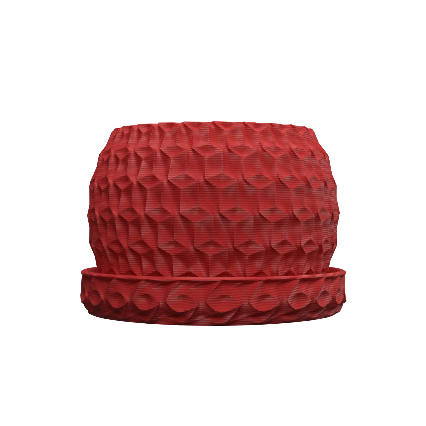 Pot décoratif rouge en matériau durable, surface texturée en hexagones pour un design contemporain unique.