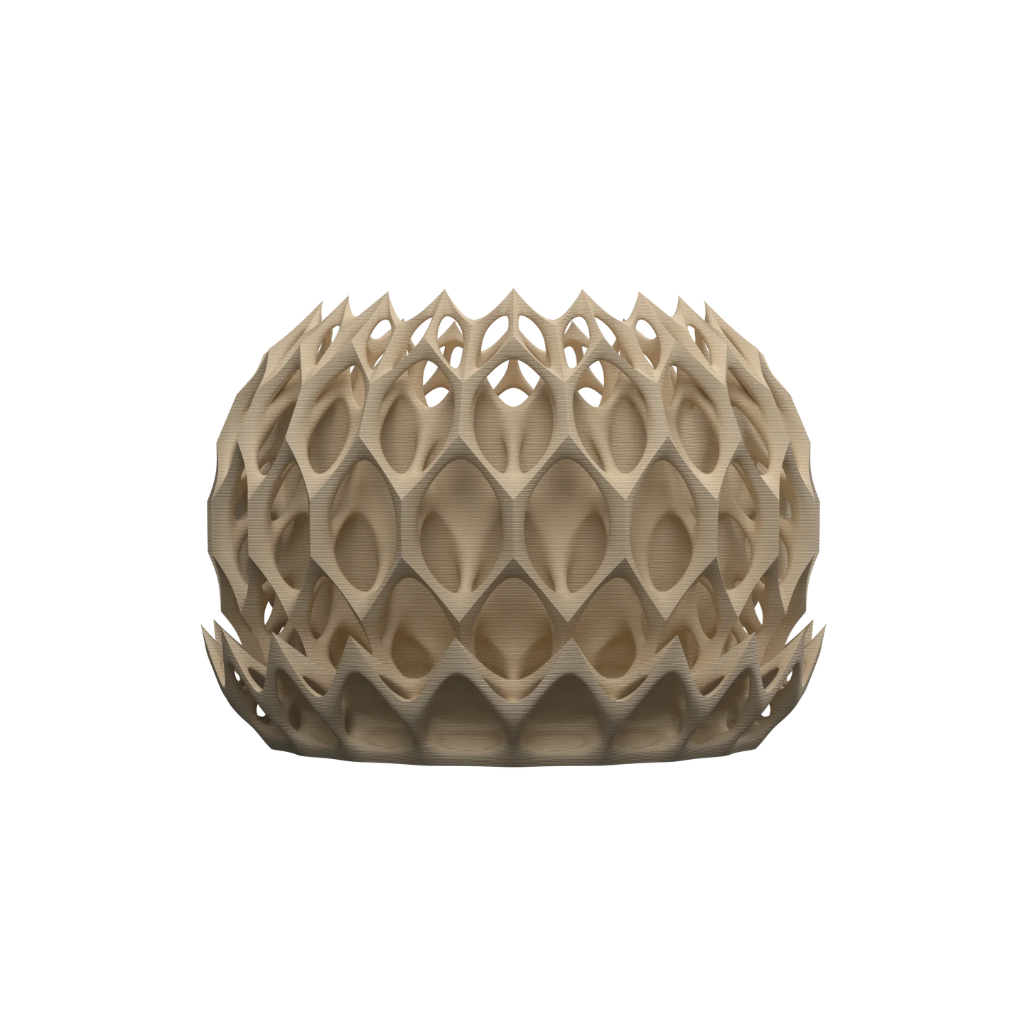 Pot décoratif beige clair avec motif ajouré en nid d’abeille, forme arrondie et moderne, aspect texturé en plastique rigide.