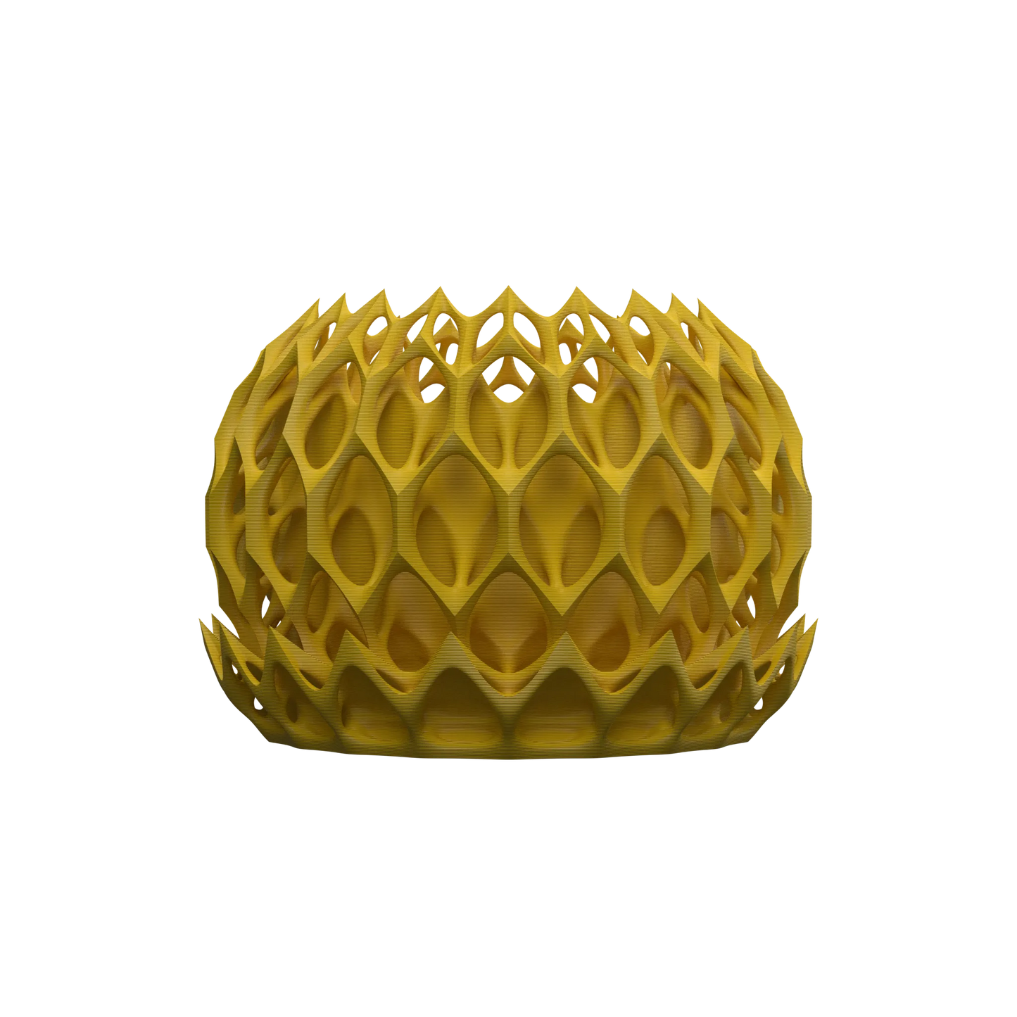 Pot décoratif jaune à motif alvéolé en forme de réseau tridimensionnel, style moderne et innovant.