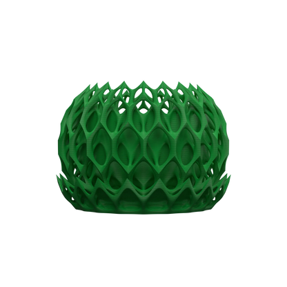 Pot décoratif vert en plastique avec structure alvéolée creuse et forme arrondie moderne.