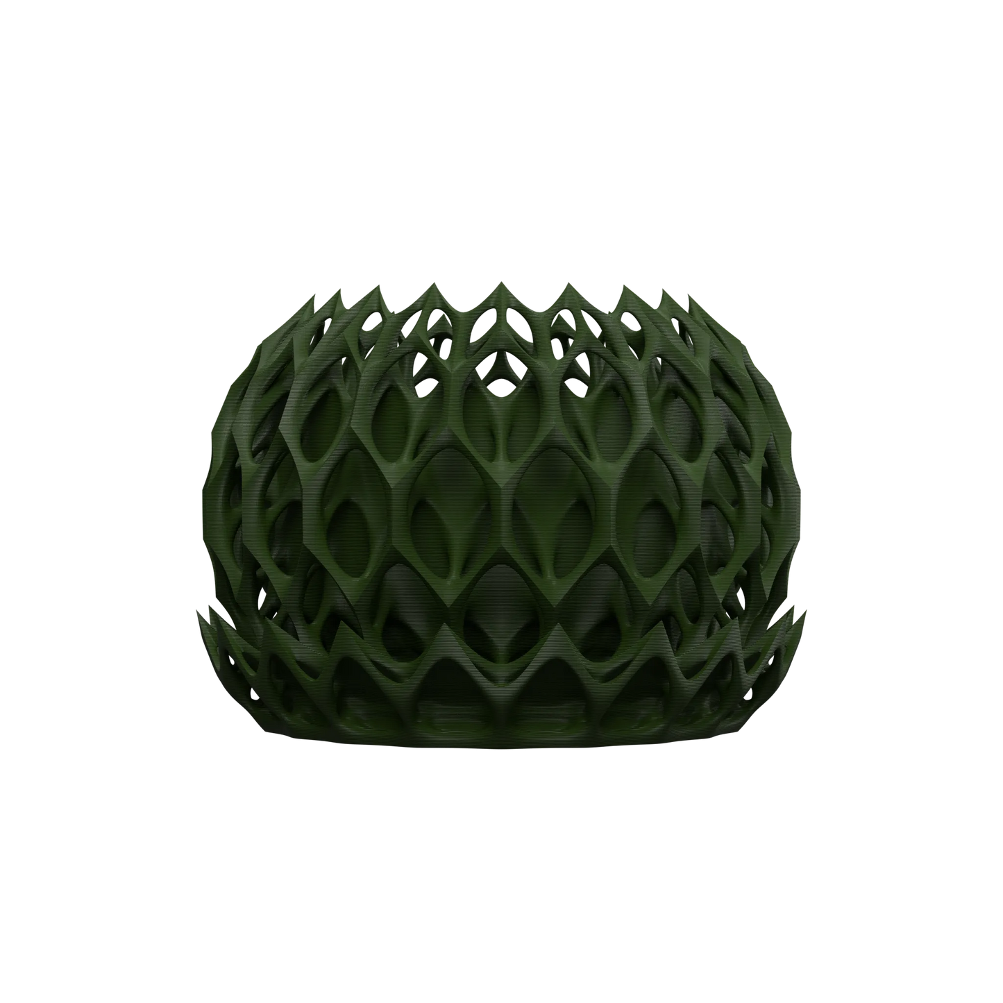 Pot décoratif vert foncé en plastique avec structure ajourée en forme de motifs géométriques organiques, style moderne et.