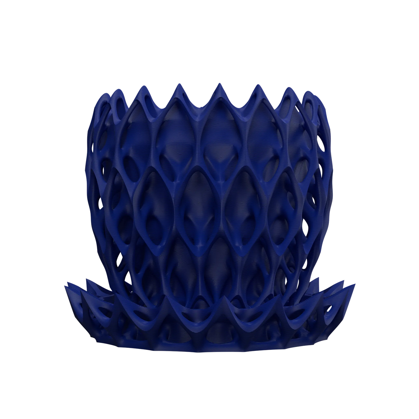 Pot décoratif bleu au design contemporain, structure durable en plastique ajouré, forme ronde avec motifs géométriques en.