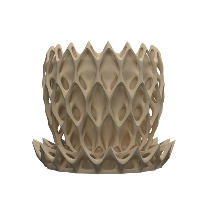 Pot décoratif anthracite durable en plastique rigide avec design contemporain en relief ondulé et motifs géométriques.