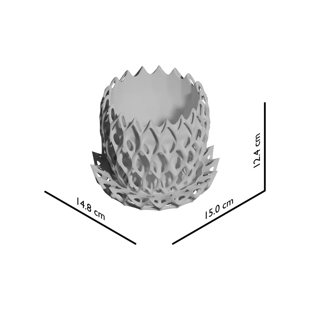 Pot décoratif anthracite en matériau durable avec design contemporain en forme de structure ajourée originale.