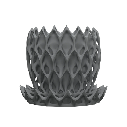 Pot décoratif gris anthracite au design contemporain en matériau durable avec motifs ajourés géométriques.