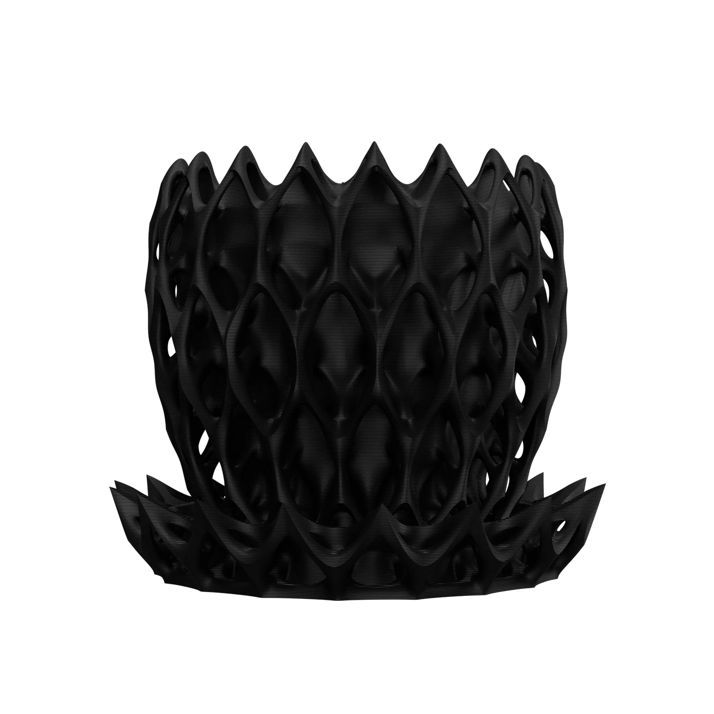 Pot décoratif anthracite en matériau durable avec design contemporain en forme ajourée, style moderne machine.