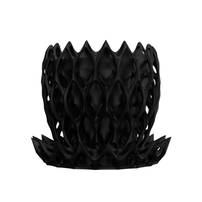 Pot décoratif anthracite en matériau durable avec design contemporain en forme ajourée, style moderne machine.