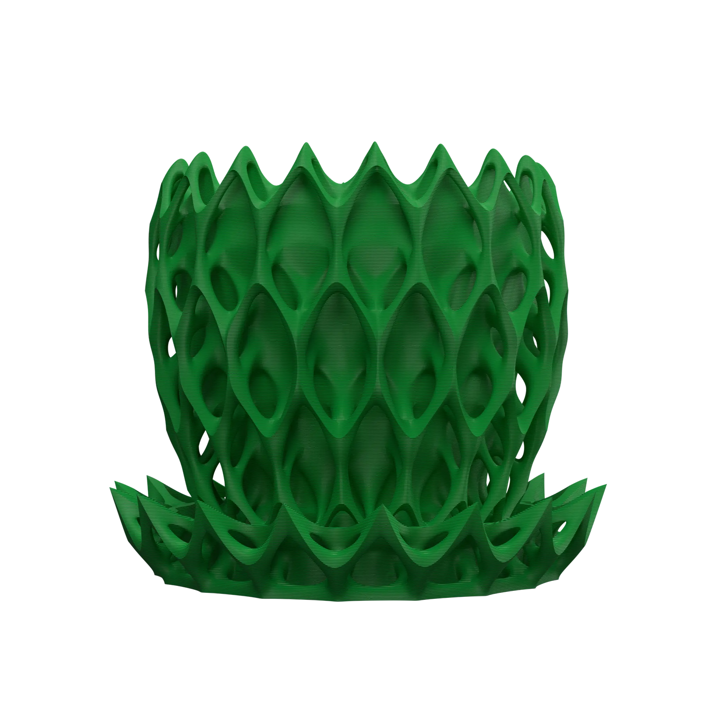 Pot décoratif vert forêt en matériau durable avec design contemporain et structure ajourée en forme organique.