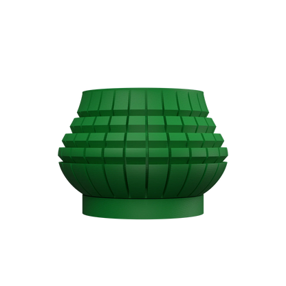 Pot décoratif moderne vert foncé avec surface nervurée en relief et forme arrondie évasée.