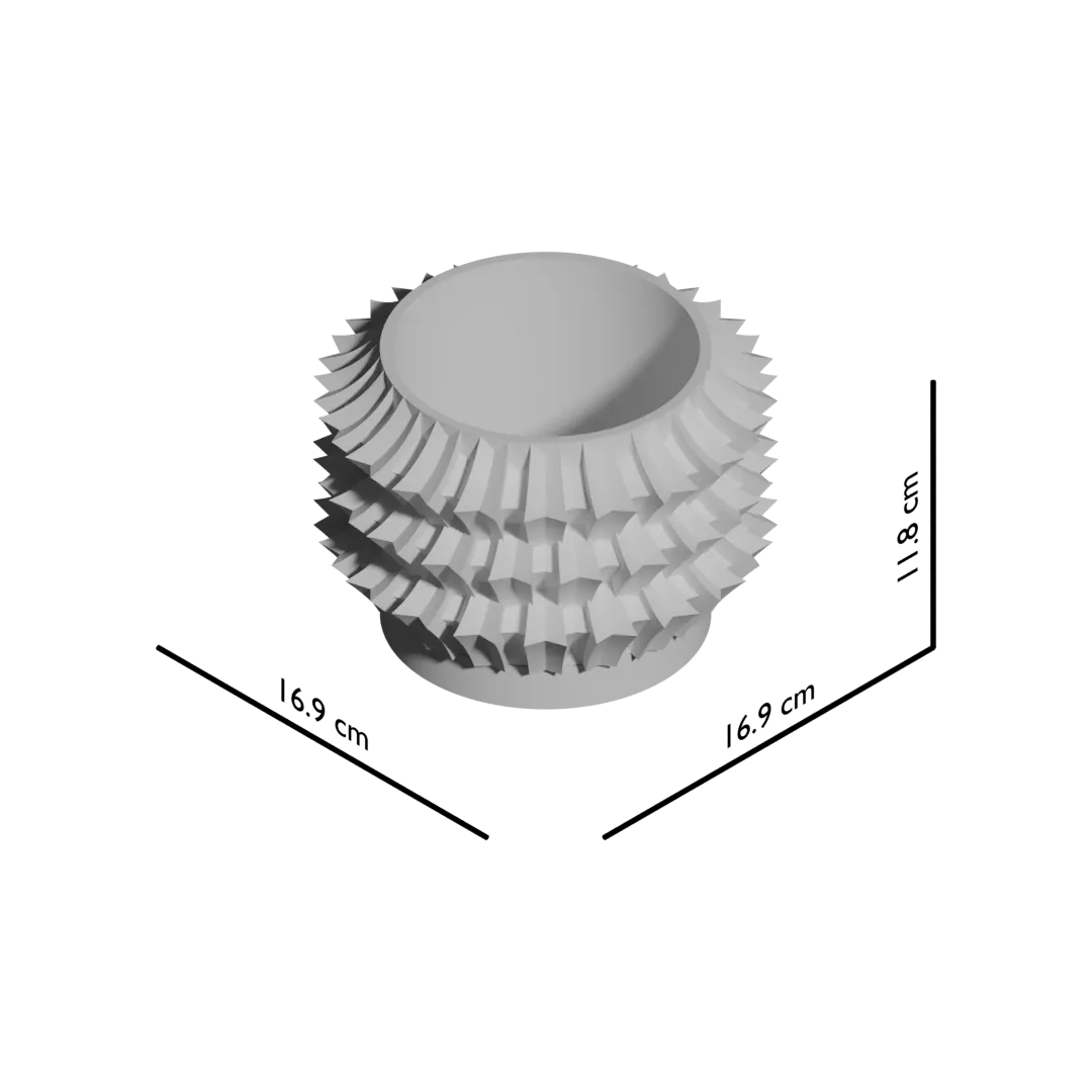 Pot décoratif blanc à surface texturée en motifs géométriques en relief, forme ronde et moderne.